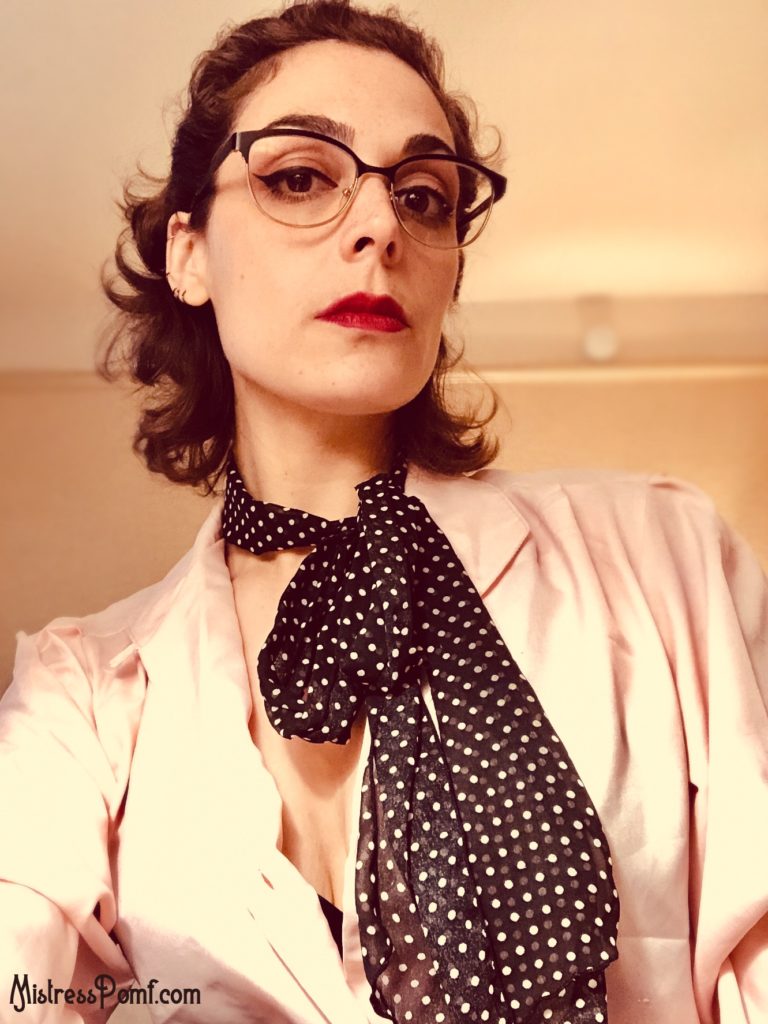 Florida Dominatrix Mistress Pomf roleplays as the Secretary in a blackmail fetish scene.